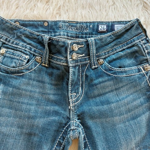 Miss Me Jeans Women's JP4009SK-2 Skinny Distressed Cuffed Leg Denim Jean Siz 26 - Picture 5 of 13